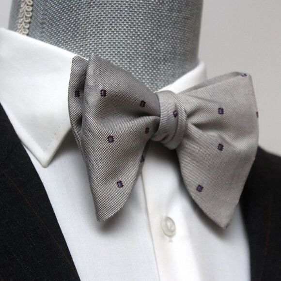 Men's Self tied Bow Tie Big bow tie Butterfly Bow tie S604 Grey Blue Polka Dot - Picture 10 of 11